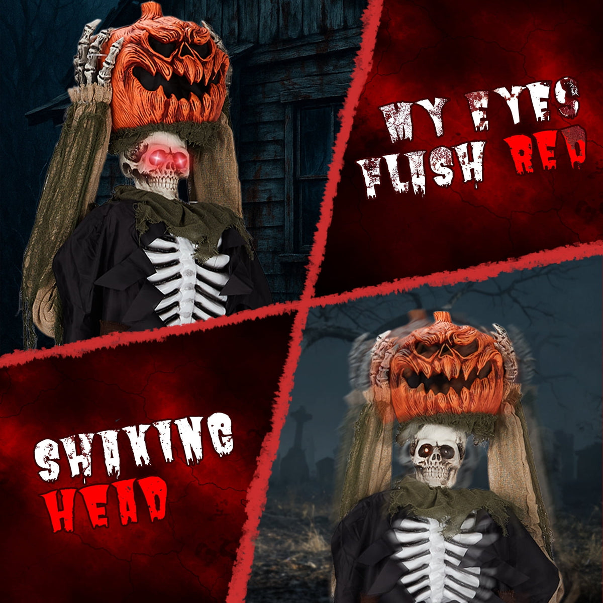 UBesGoo 6' Ghost with The Pumpkin Head Halloween Animated Animatronic Decoration, Halloween Pumpkin Skeleton Outdoors