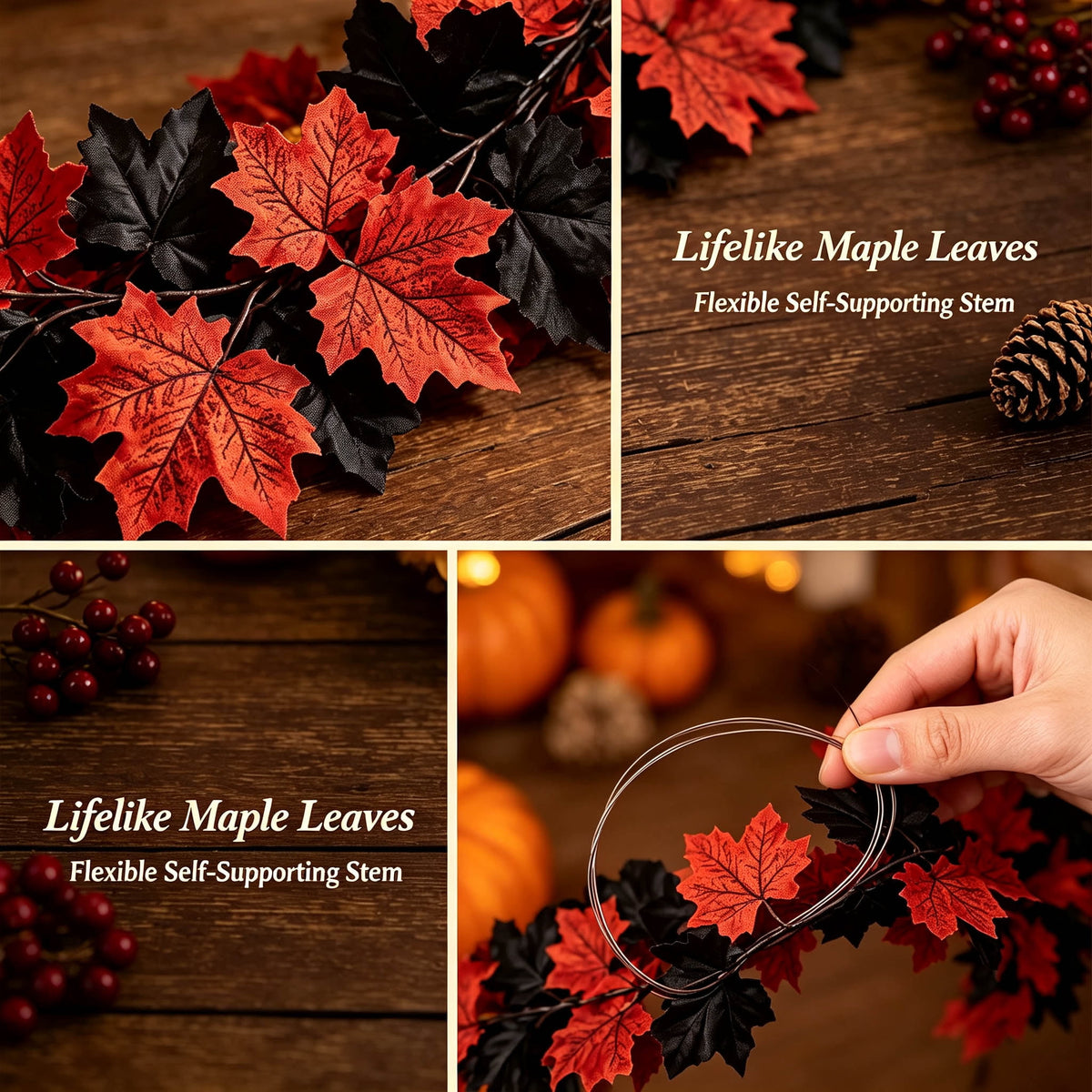 WKSCLPAI Halloween Maple Leaf Garland, Fall Vine Wreaths for Autumn Festivities Decor,Seasonal Garlands for Home,Halloween & Fall Decorations