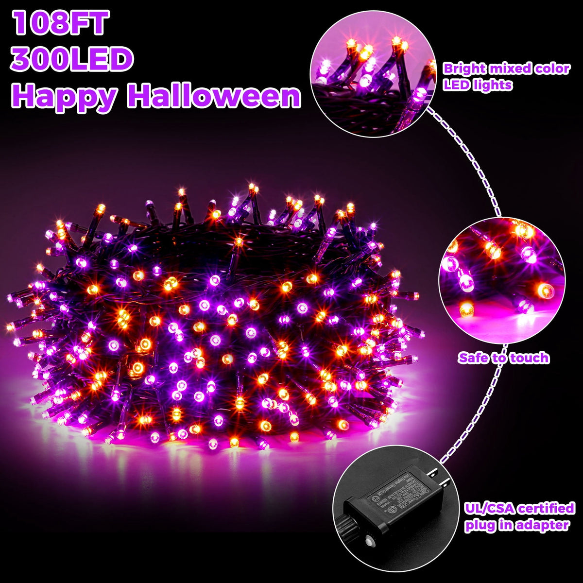Scidweet Christmas String Lights, 108 ft 300 Twinkle String Lights for Xmas Christmas Tree Indoor Outdoor Home Decorations, Multicolor