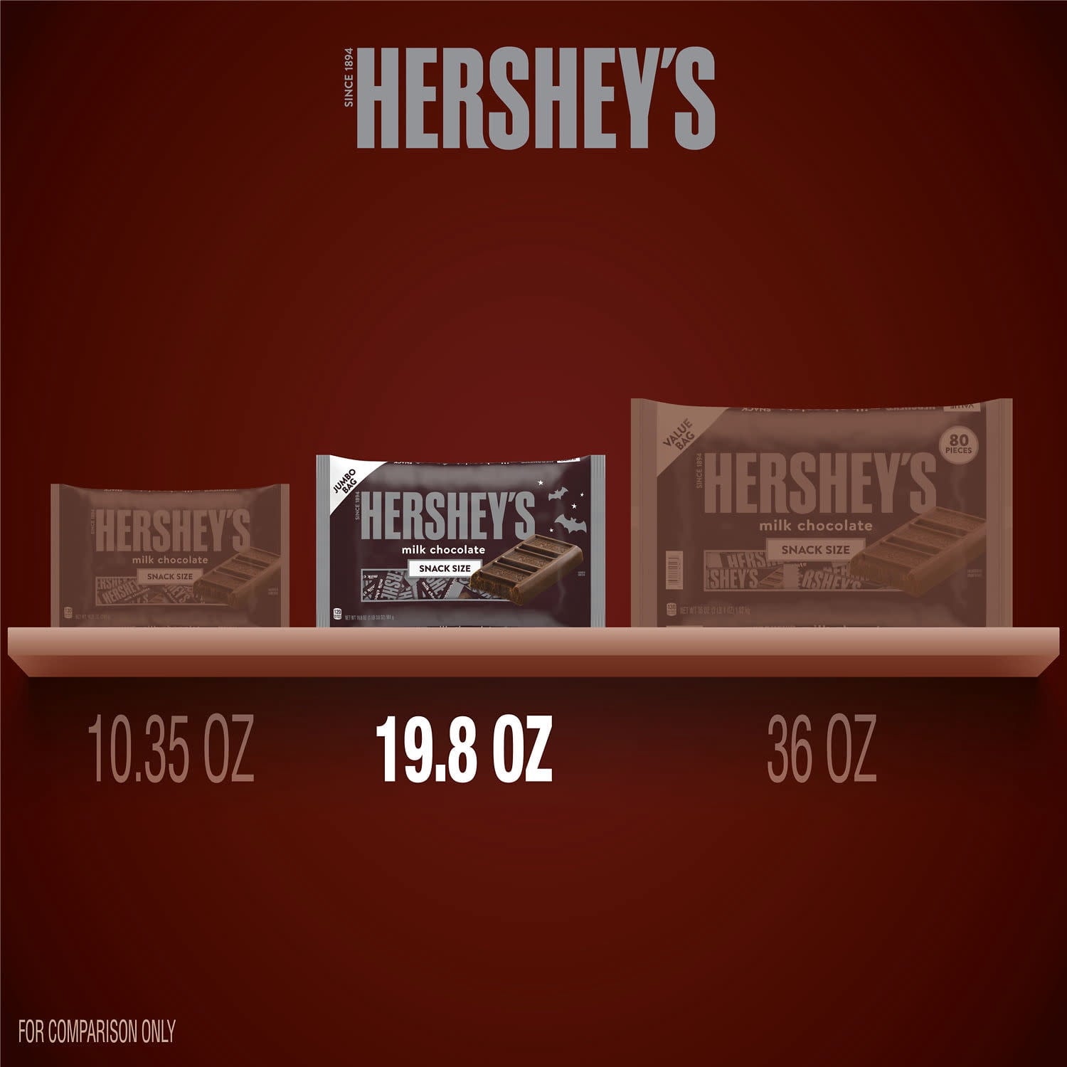 (2 pack) Hershey's Milk Chocolate Snack Size, Halloween Candy Jumbo Bag, 19.8 oz