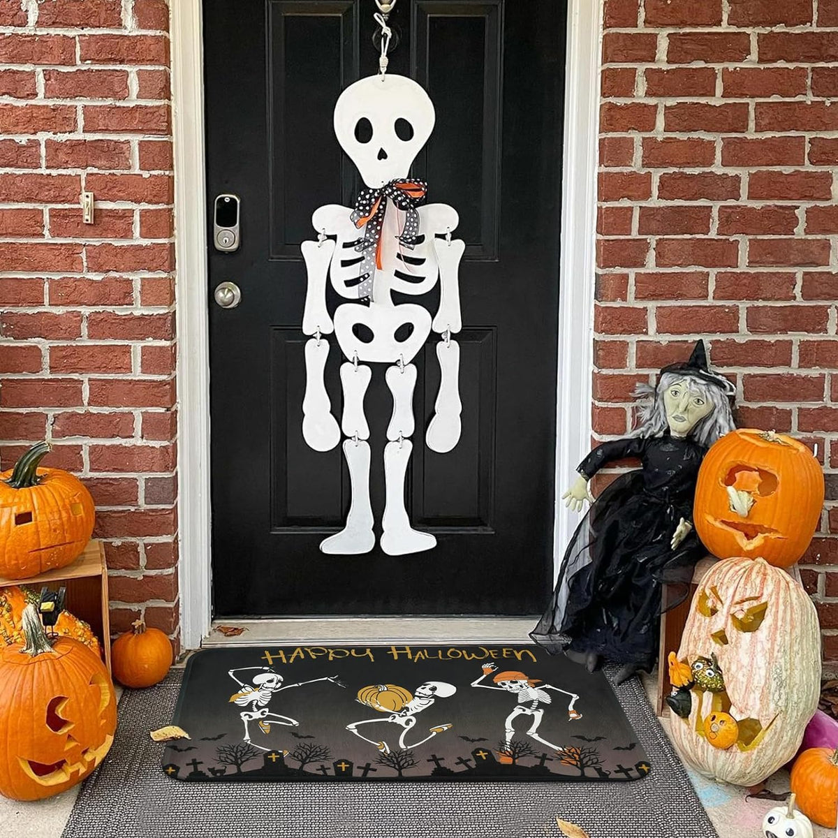BLEUM CADE Halloween Doormat Outdoor Welcome Mat Dancing Skulls Door Mat Outside Entry Rug,18" x 30"