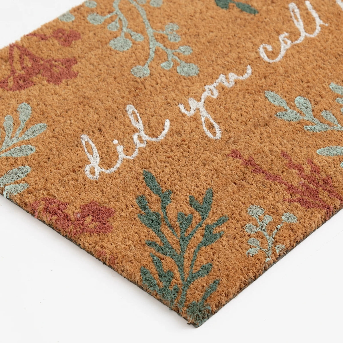 Lypsnake Natural Coco Coir Doormat - "Love Grows Here" Printed with Delicate Floral Pattern, Non-slip Absorbent Entry Mat for Home Entrance Porch Patio and Outdoor Decoration