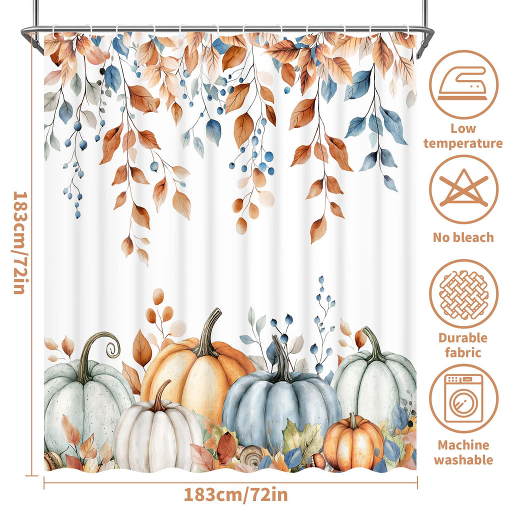 Ikfashoni Fall Shower Curtain with Hooks, Fall Decor for Home, Buffalo Plaid Pumpkin Waterproof Bathroom Curtains, 72"X72"