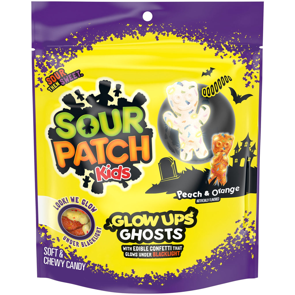 SOUR PATCH KIDS Glow Ups Ghosts Soft & Chewy Gummy Halloween Candy, 8.37 oz