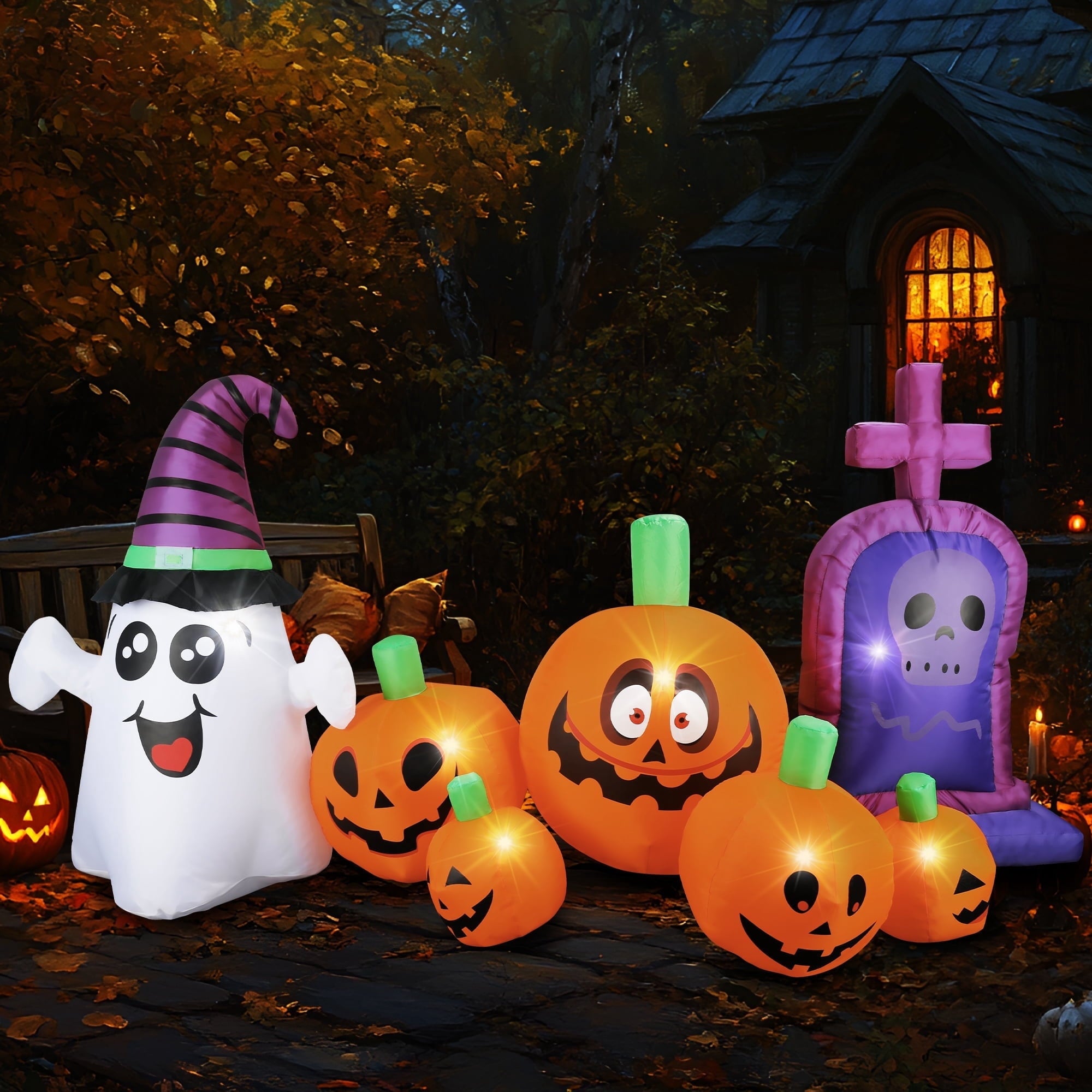 MAGOTAN 6 FT Halloween Inflatable Pumpkin Halloween Inflatable Pumpkins and Cat Outdoor Yard Decoration Build-in 7 LED White Lights