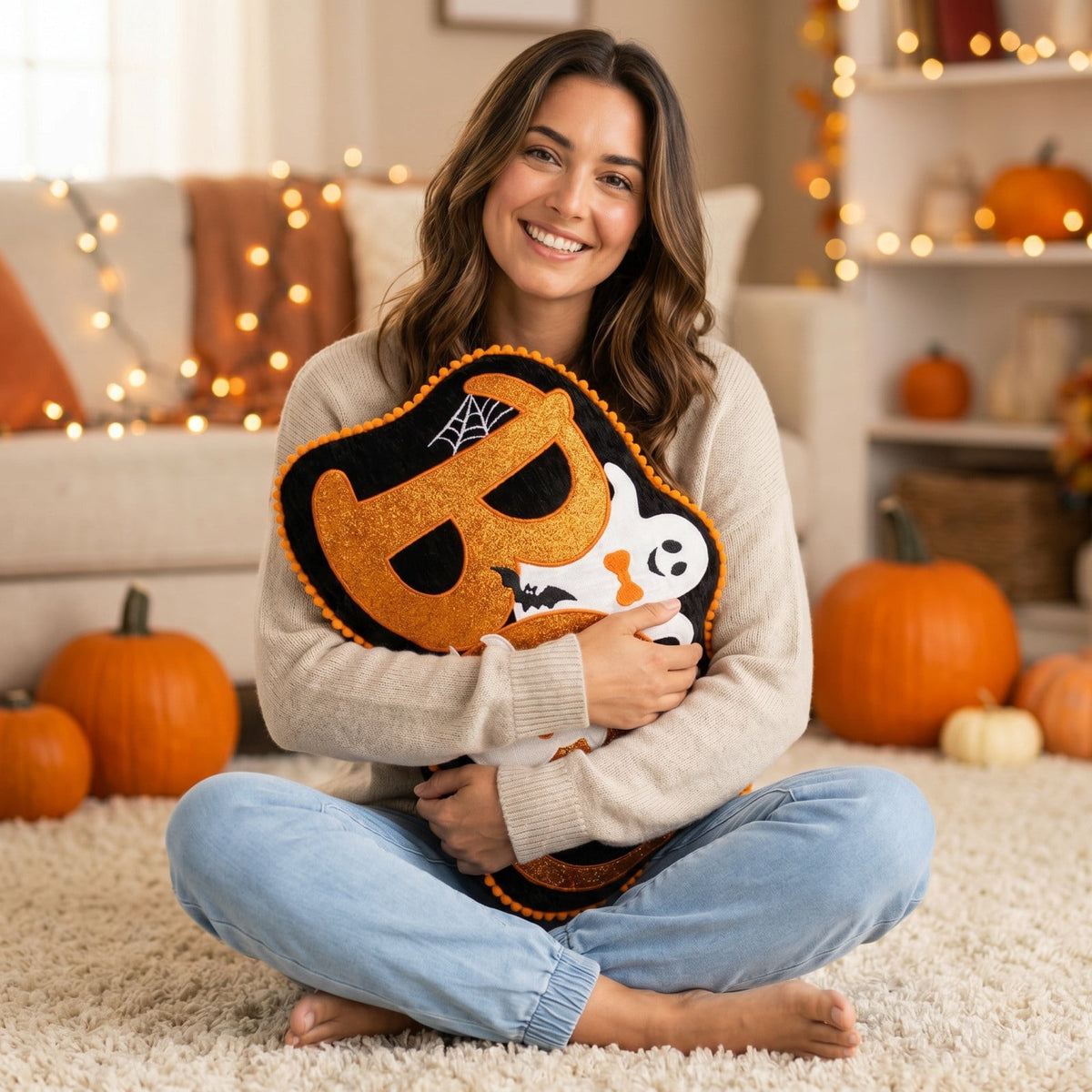 Halloween Ghost Reading Book Throw Pillow Cover, Spooky Library Bookshelf Skull Candlestick Decorative Pillowcase, Retro Halloween Cushion Cover