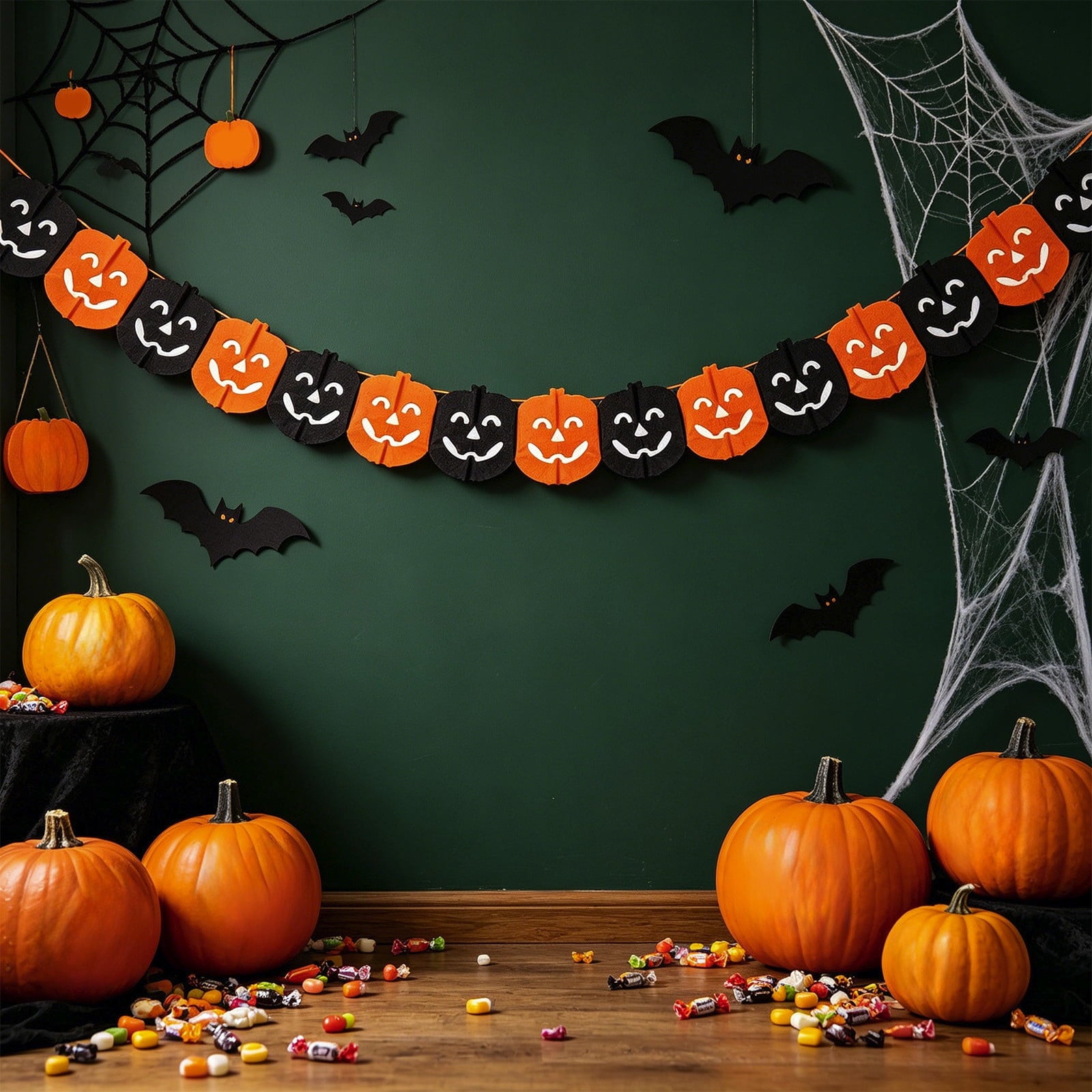 Halloween Paper Banner Decorations, 9.8Ft Orange Black Spider Bunting Garland Banners Decor for Wall Home Indoor Outdoor Birthday Party Supplies