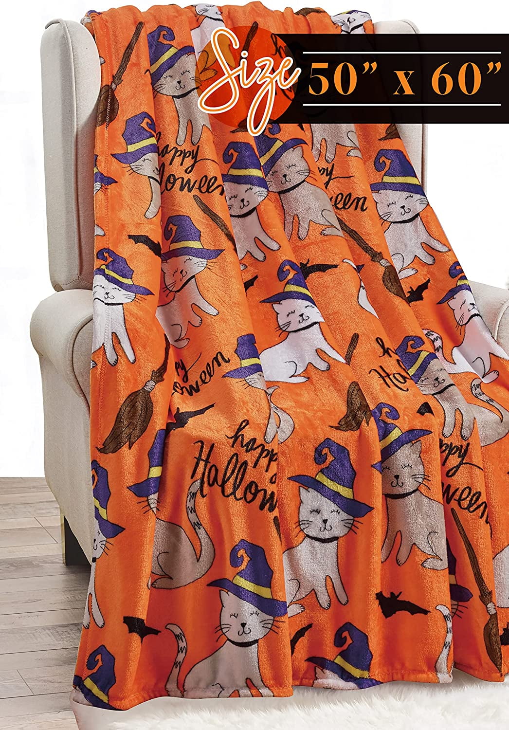 Elegant Comfort Halloween Themed Lightweight Throw Blanket - Soft, Comfty, and Plush - Ideal for Lounging During Spooky Season, 50 x 60 inches, Autumn Leaves, Throw Blanket