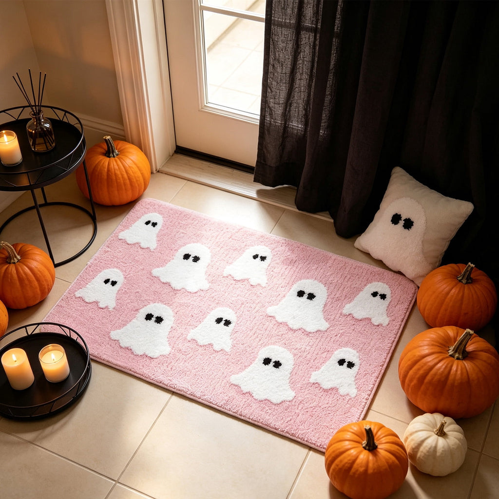 Halloween Ghost Door Mat, Cute Welcome Mat for Front Door Porch Entryway Haunted Outdoor Decor Spooky Decorative Entrance Doormat Non Slip Halloween Rug, 16" x 24"