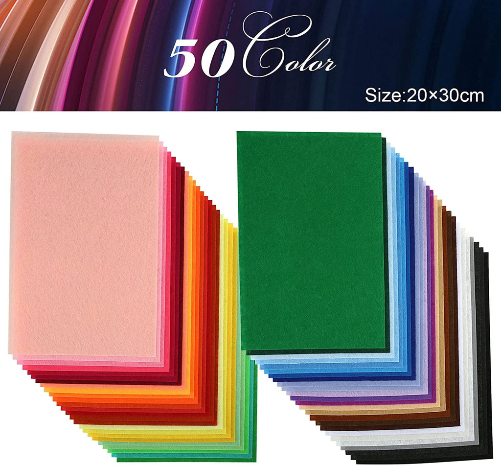 Naler 50Pcs Felt Fabric Sheet 8 x 12 inch Assorted Color 1mm Thick Non-Woven Precut Fabric for DIY Craft,Sewing,Patchwork,Embroidery