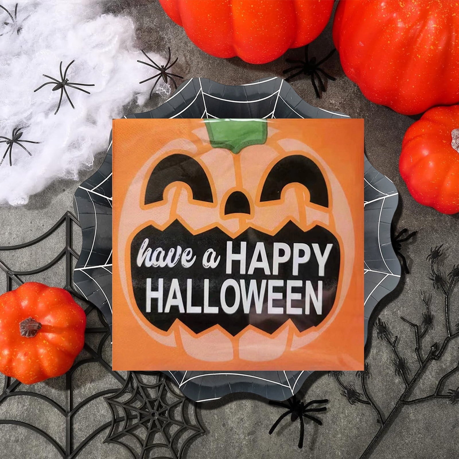 Holloyiver 20 Packs Halloween Napkins, 6.7 x 6.7 Inch Pumpkin Dinner Napkins, Purple Halloween Party Disposable Paper Napkins for Autumn Halloween Party Supplies Table Decorations