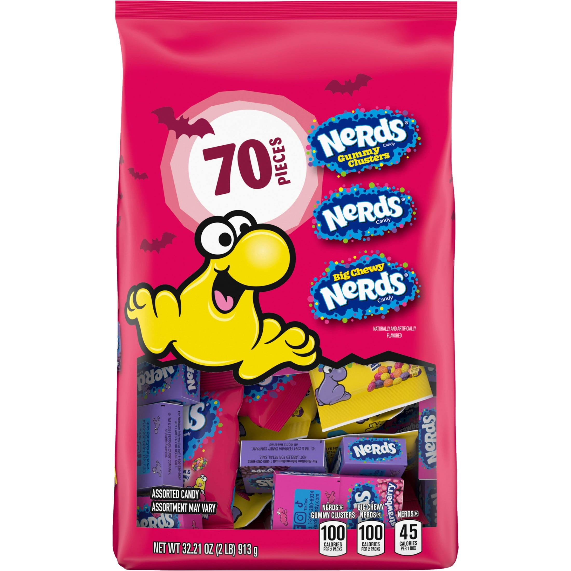 Nerds Halloween Assorted Candy, Halloween Trick-or-Treat Variety Bag, NERDS Gummy Clusters, Big Chewy, Originals Strawberry and Grape, 70 Count, 32.21 Ounces