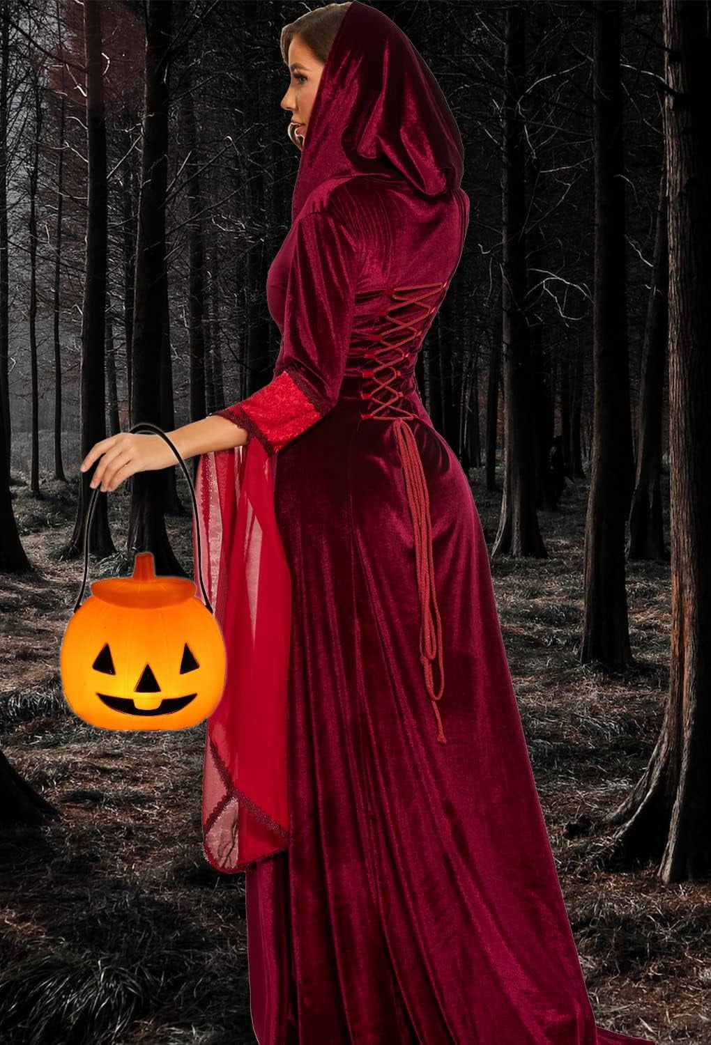 Halloween Witch Costume Women, Deluxe Witch Dress Costume, Vintage Embroidered Renaissance Gothic Hooded Vampire Gown Dress Cosplay Costumes Black M