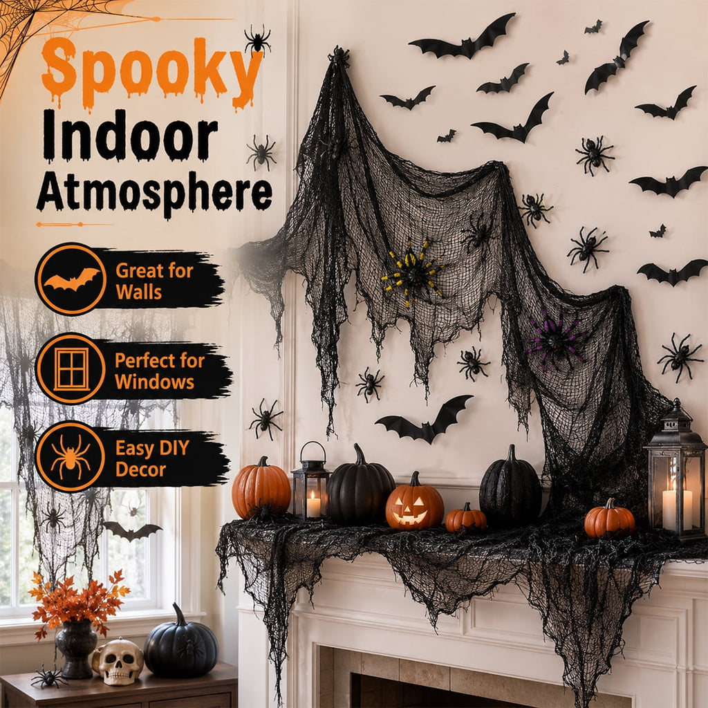 Halloween Creepy Cloth Halloween Gauz Scary Decoration with Bats Spiders Fabric Hanging Spooky Stuff for Indoor Outdoor Home Wall Haunted House Party Supplies 88Pcs Set 1