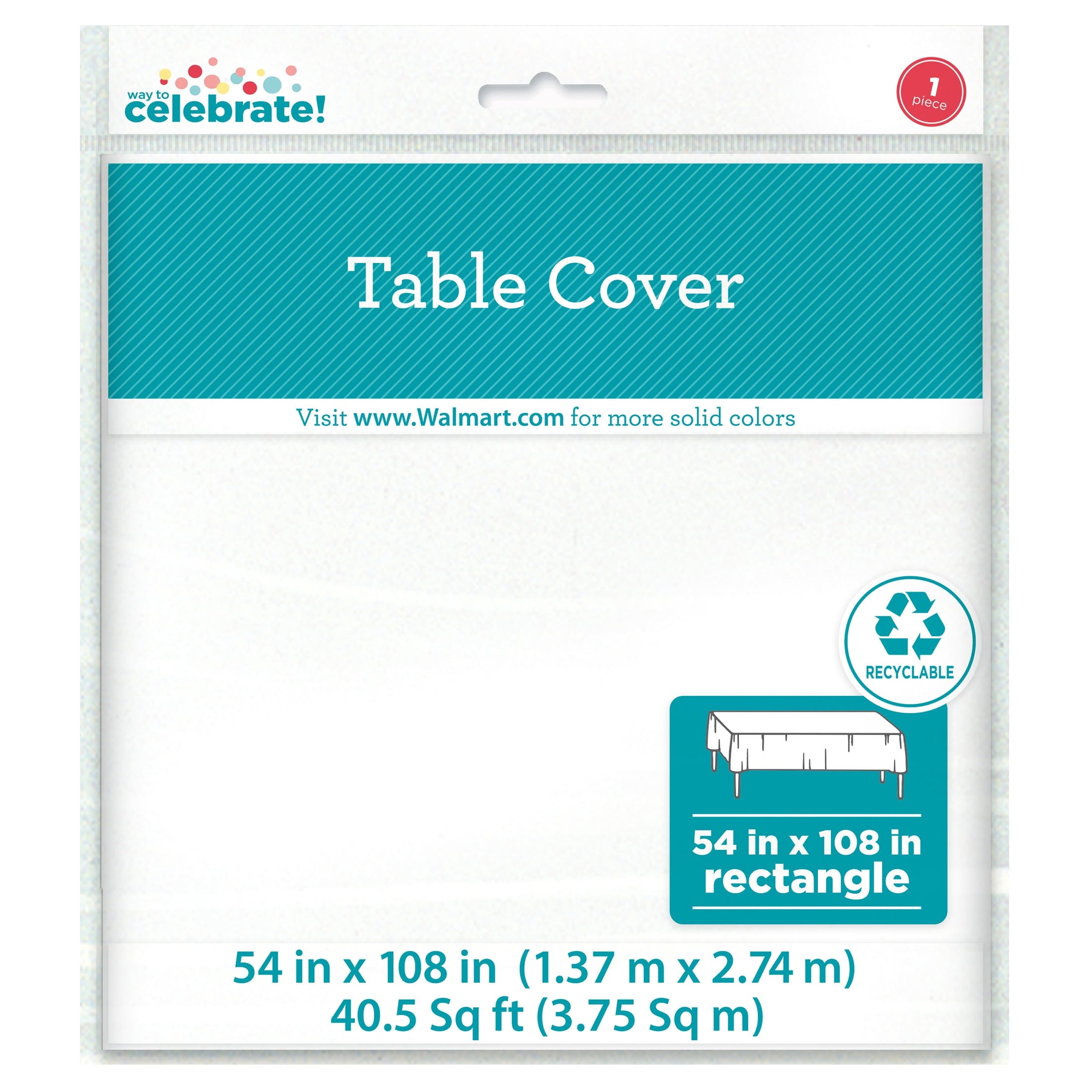 1 Count 54 IN x 108IN White Rectangular Plastic Table Covers by Way To Celebrate