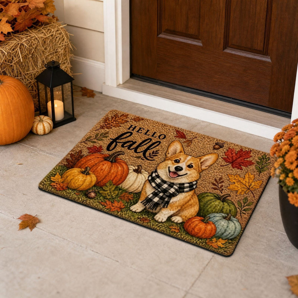 Fall Thanksgiving Welcome Doormat with Pumpkin Maple Leaf Design 15.75 x 23.62 Inch Crystal Velvet Seasonal Rug for Entryway Kitchen Home Decor