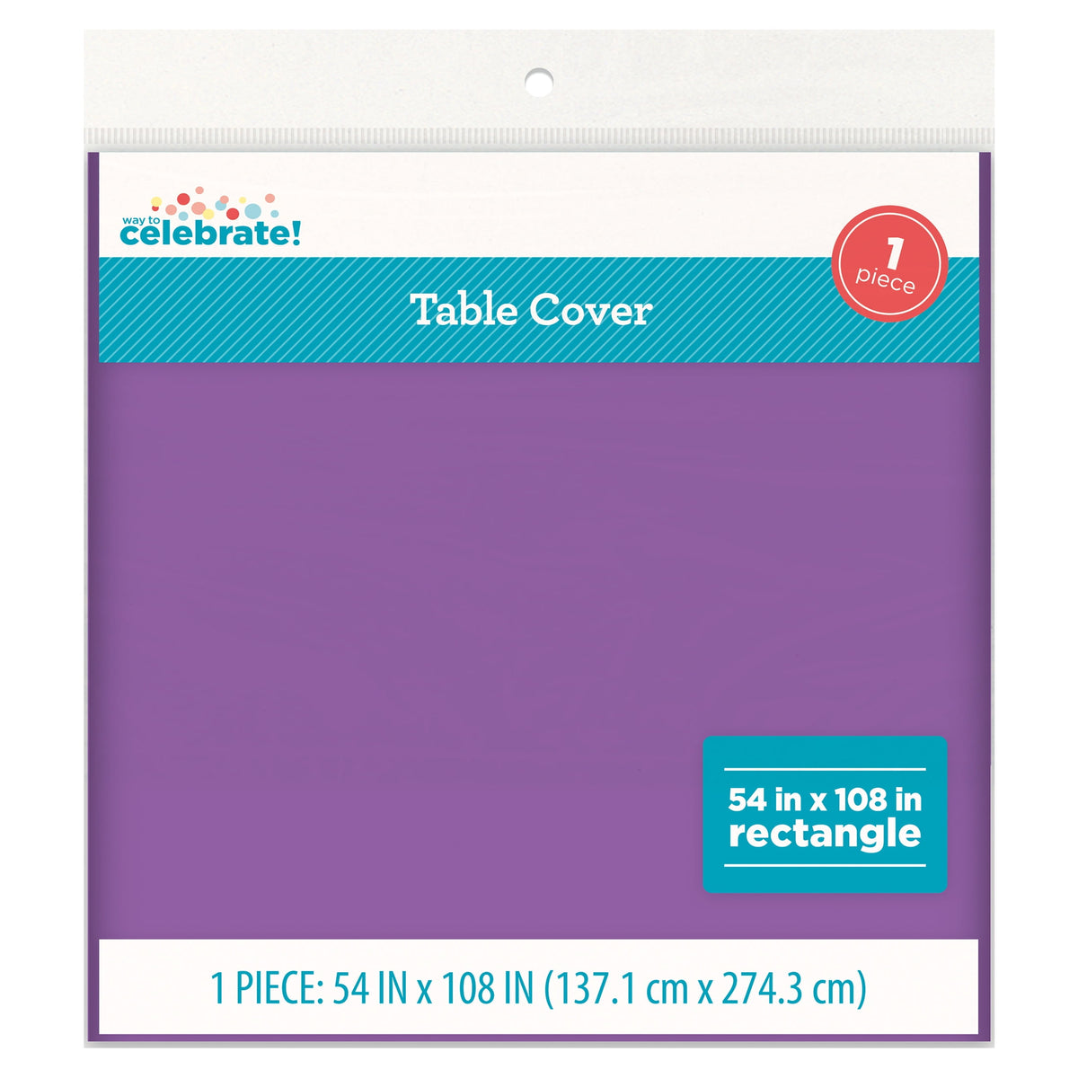 Way To Celebrate Plastic Table Cover, Purple, Rectangular, 54 in x 108 in, 1 Count