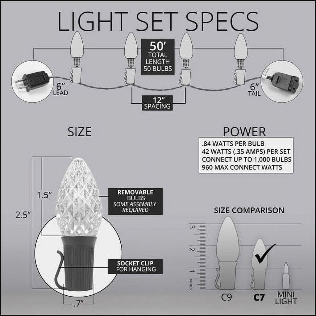 50 OptiCore LED Purple and Orange C7 String Lights with Shatterproof Bulbs for Halloween Displays Party Decoration, 50ft, Indoor Outdoor Black Wire