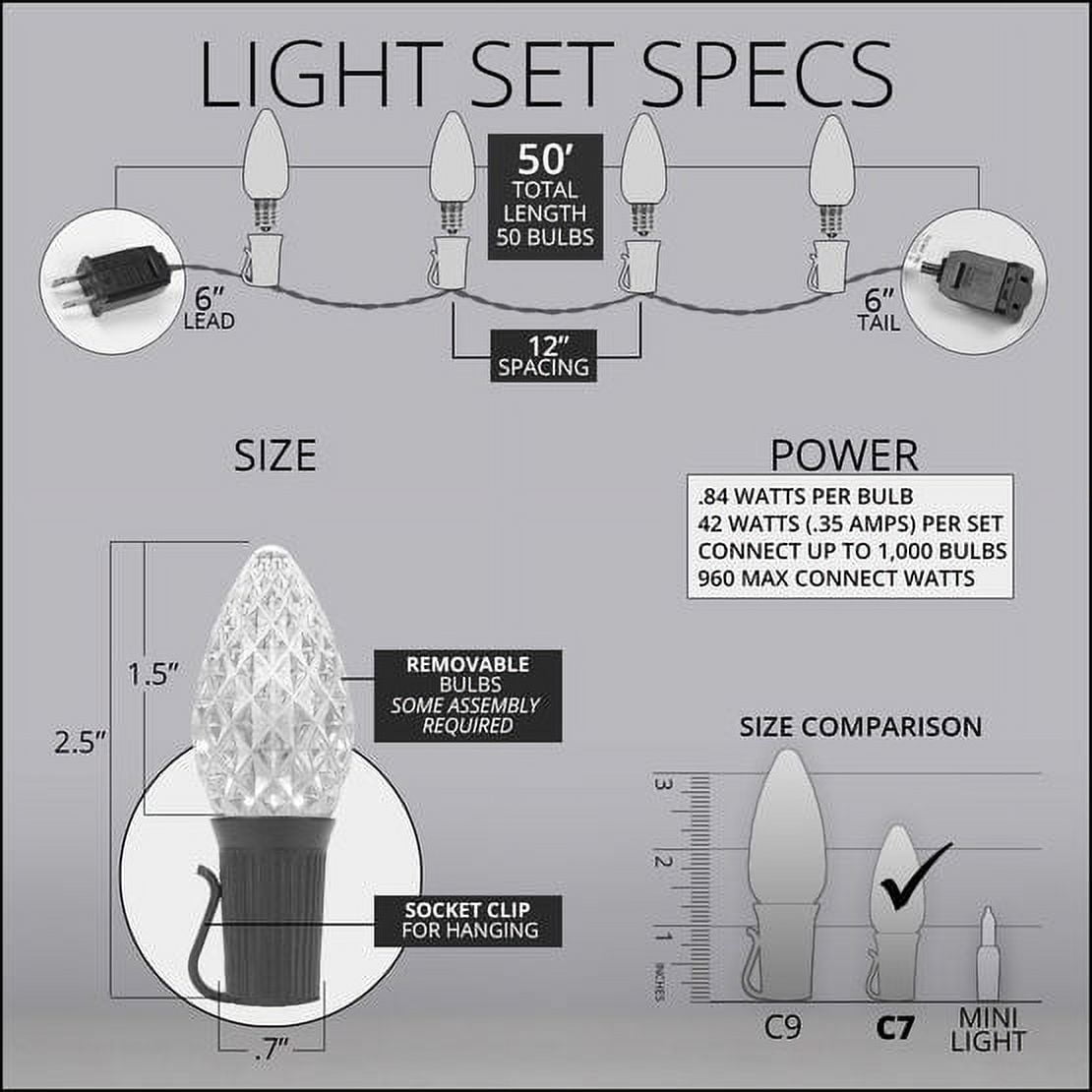 50 OptiCore LED Purple and Orange C7 String Lights with Shatterproof Bulbs for Halloween Displays Party Decoration, 50ft, Indoor Outdoor Black Wire