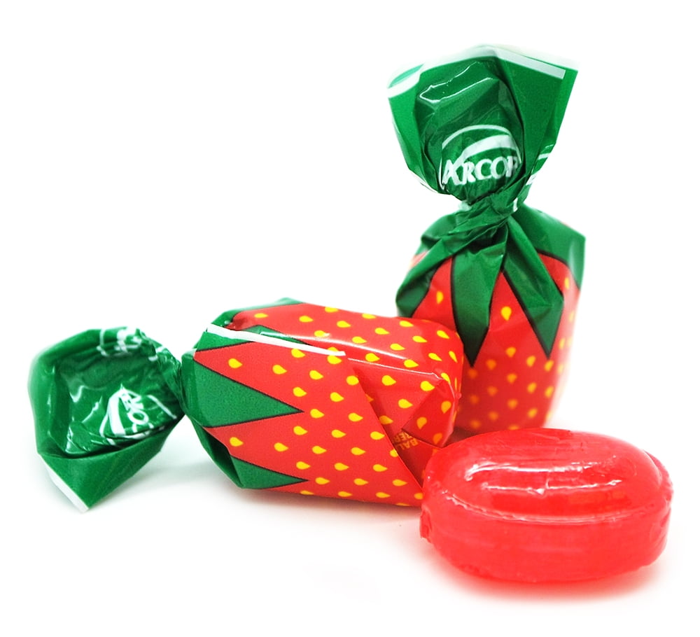 SweetGourmet Arcor Strawberry Bon Bons Hard Candy Wrapped, Fruit-Filled Premium Candies, 1 Pound Bag