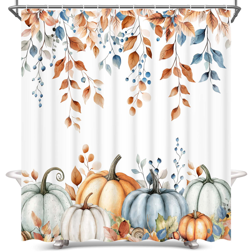 Ikfashoni Fall Shower Curtain with Hooks, Fall Decor for Home, Buffalo Plaid Pumpkin Waterproof Bathroom Curtains, 72"X72"