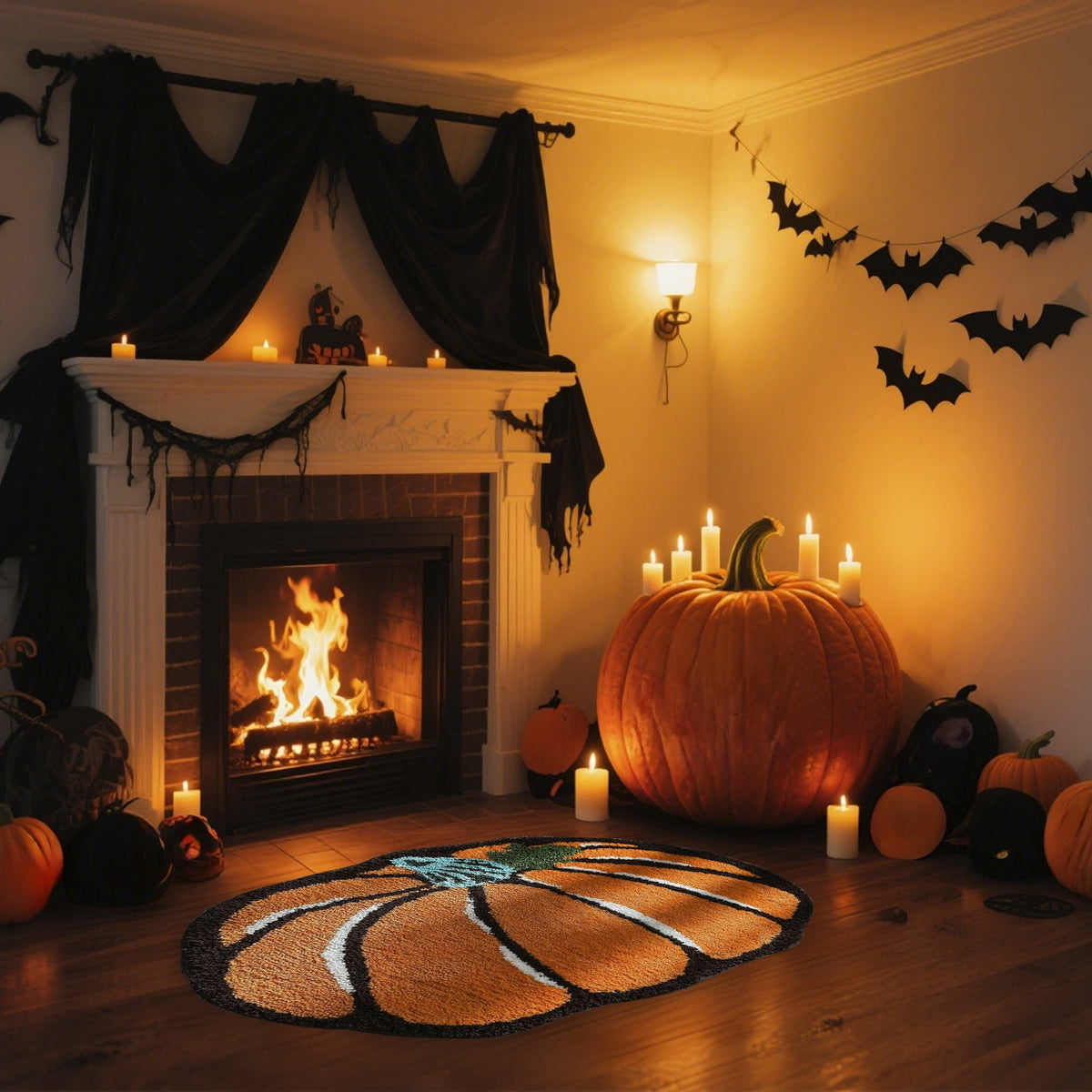 Cute Pumpkin Shaped Doormats, 15.7''x23.6'' Soft Non Slip Decorative Rugs for Front Door Bedroom Bathroom, Halloween & Thanksgiving Supplies