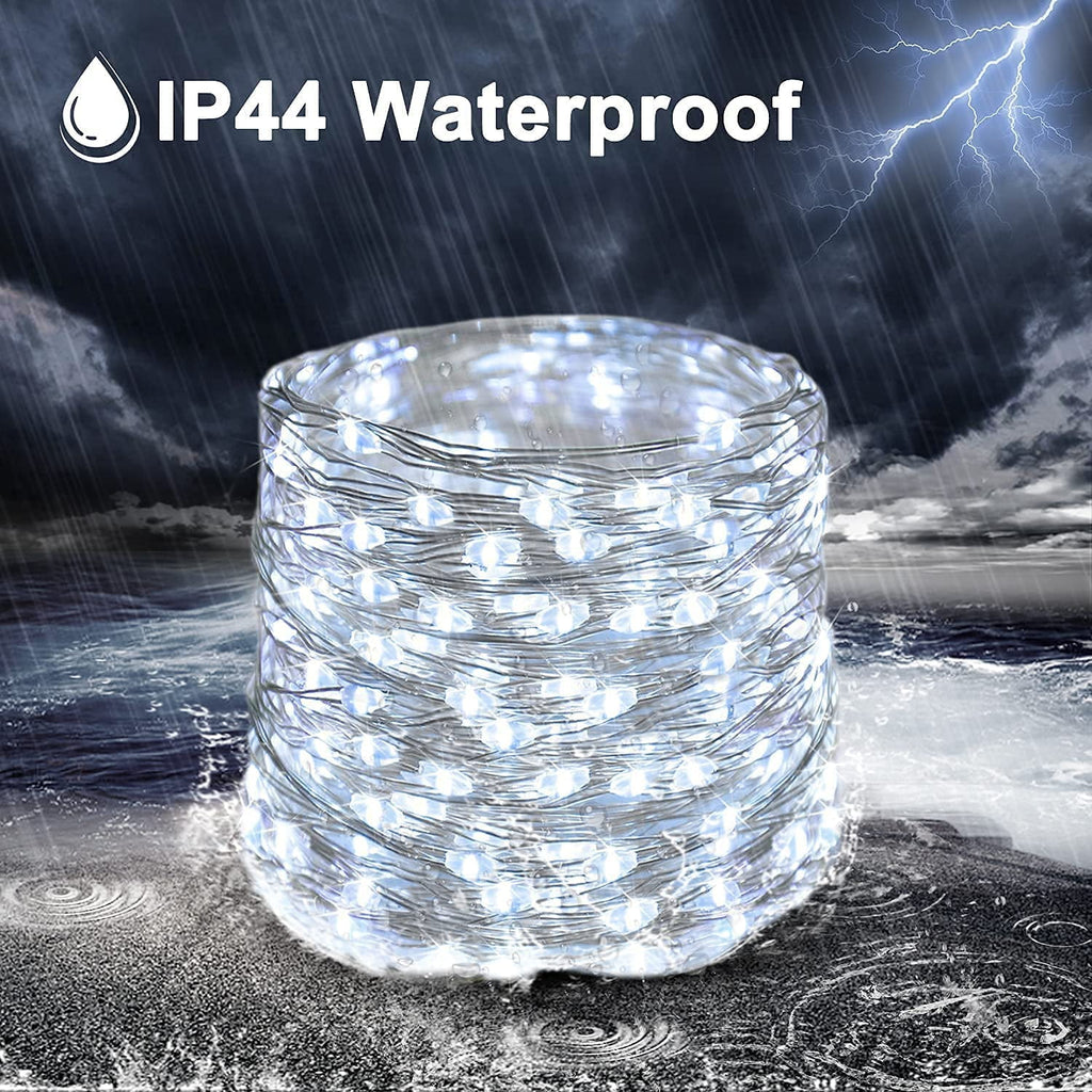 2 Pack Solar Fairy Lights Outdoor 33ft 100 LED Solar Powered Copper Wire Lights 8 Modes Waterproof for Garden Tree Patio Wedding Party Decor,Cool White