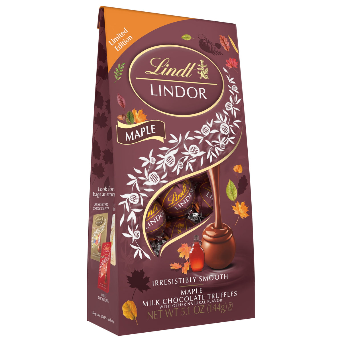 Lindt Lindor Maple Milk Chocolate Candy Truffles, 5.1 oz. Bag