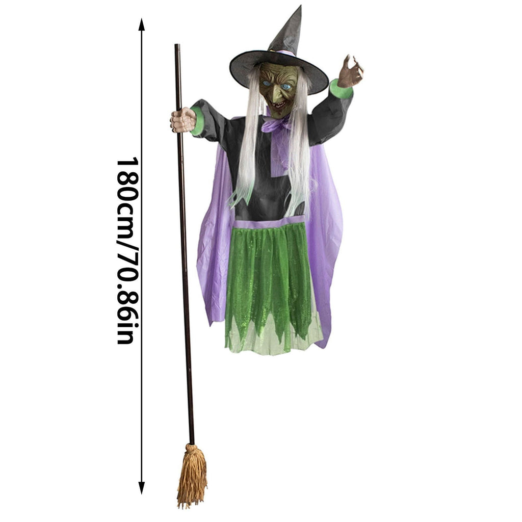 6FT Animated Flying Witch Decoration with Lights and Sounds Green 1pc