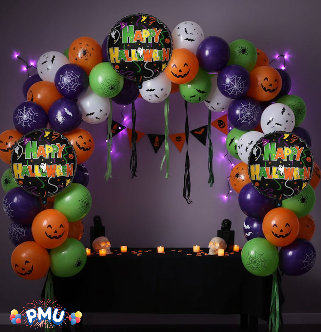 PMU Halloween Party Decoration "Happy Halloween" Jack Faces Aglow 18 Inch Mylar-Foil Balloon (1pkg) Pkg/1