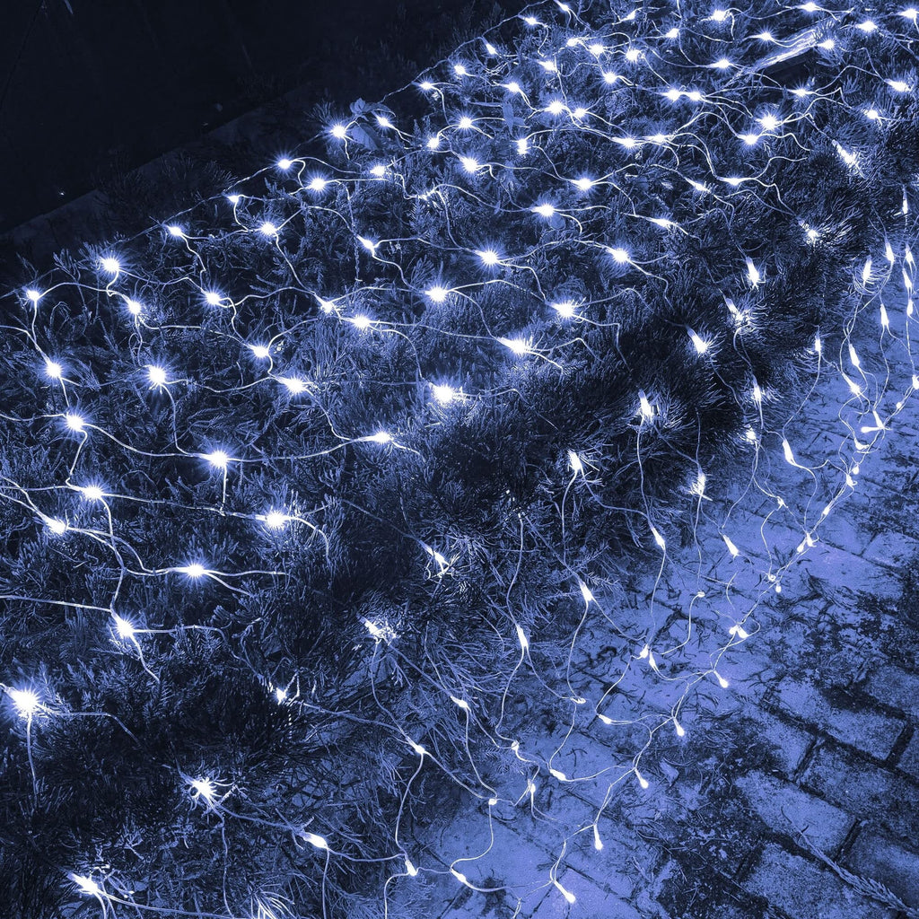 Dazzle Bright Christmas Net Lights, 360 LED 12FT x 5 FT Transparent Wire Waterproof Connectable String Lights with 8 Modes Christmas Outdoor Lights for Bushes Garden Party Holiday Decoration (Green)