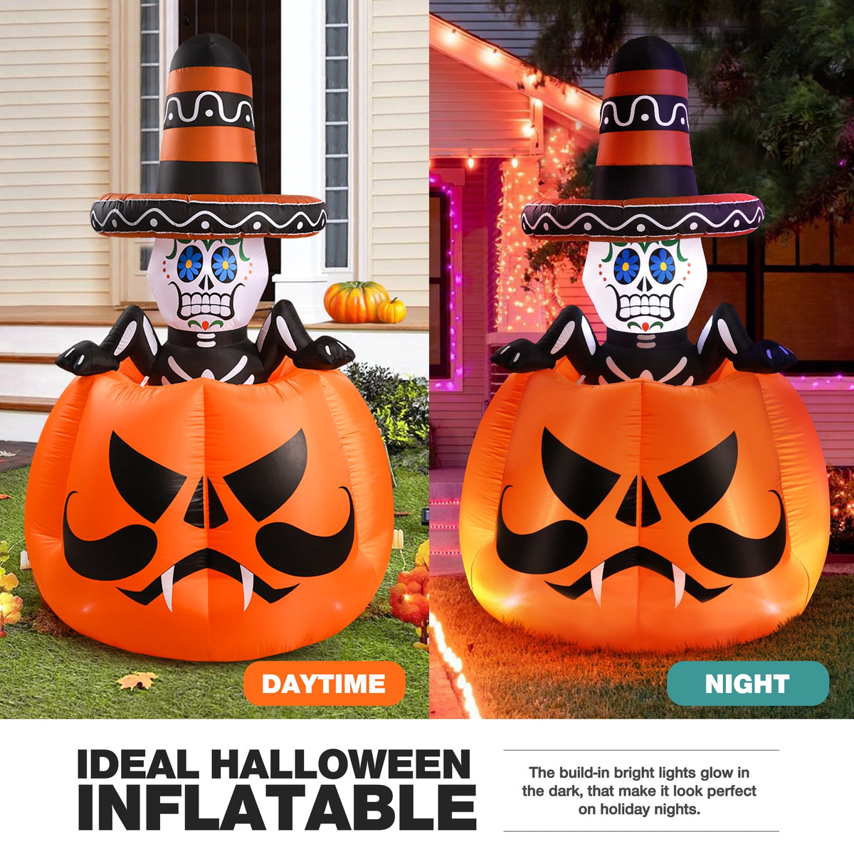 Ayieyill 6FT Halloween Festive Pumpkin Inflatable Decor, Blow Up Ornament for Indoor Outdoor Garden Lawn Yard Halloween Holiday Decoration