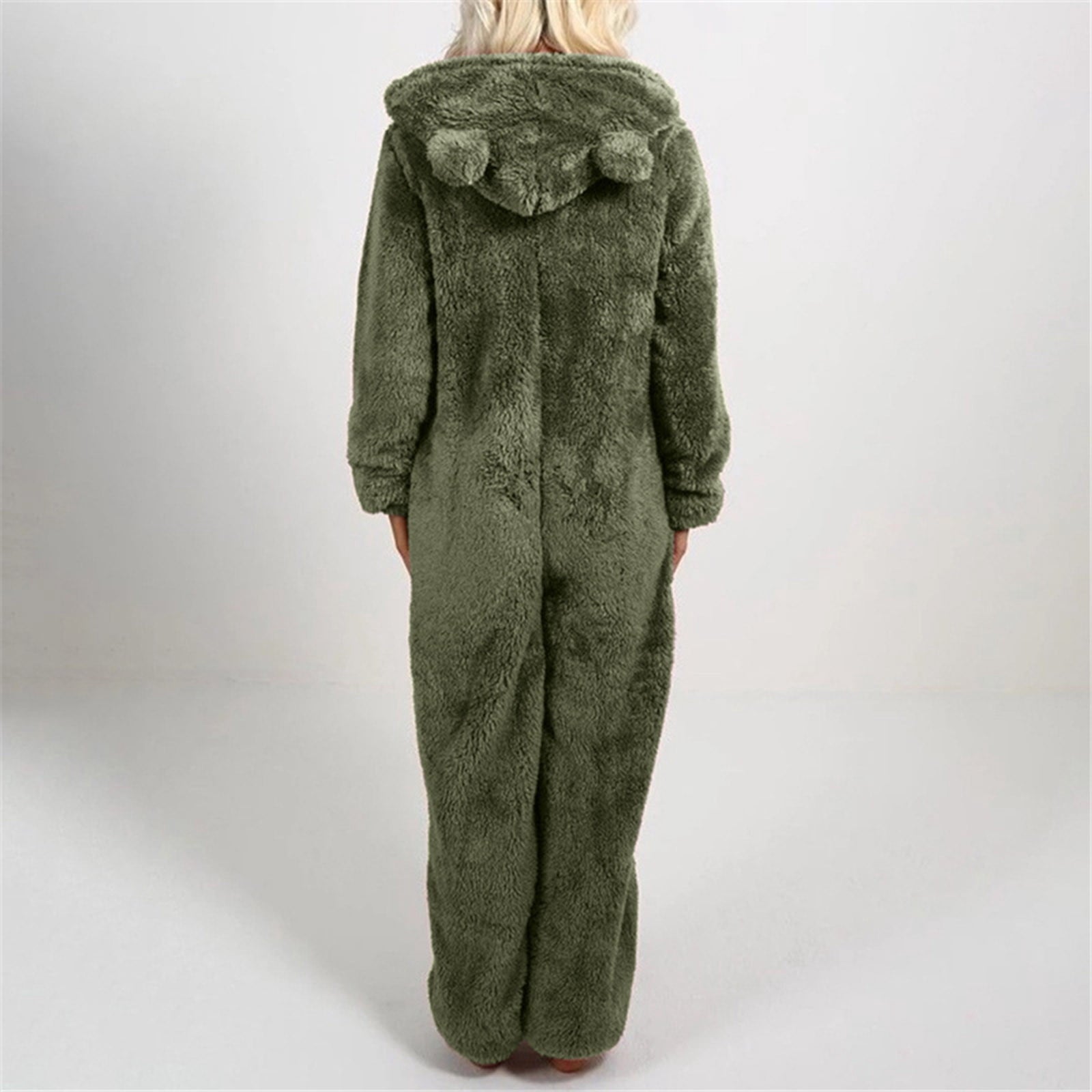 QATAINLAV Sherpa Fleece Jumpsuit for Women Winter Warm Fuzzy Onesie Pajamas Cute Cat Hooded Romper Casual Zip Up Overalls Sleepwear Black XL