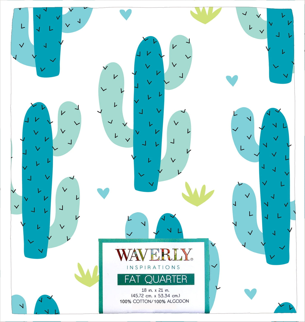 (2 pack) Waverly Inspirations 18\" x 21\" 100% Cotton Fat Quarter Cactus Teal Print Craft Quilting Fabric, 1 Each