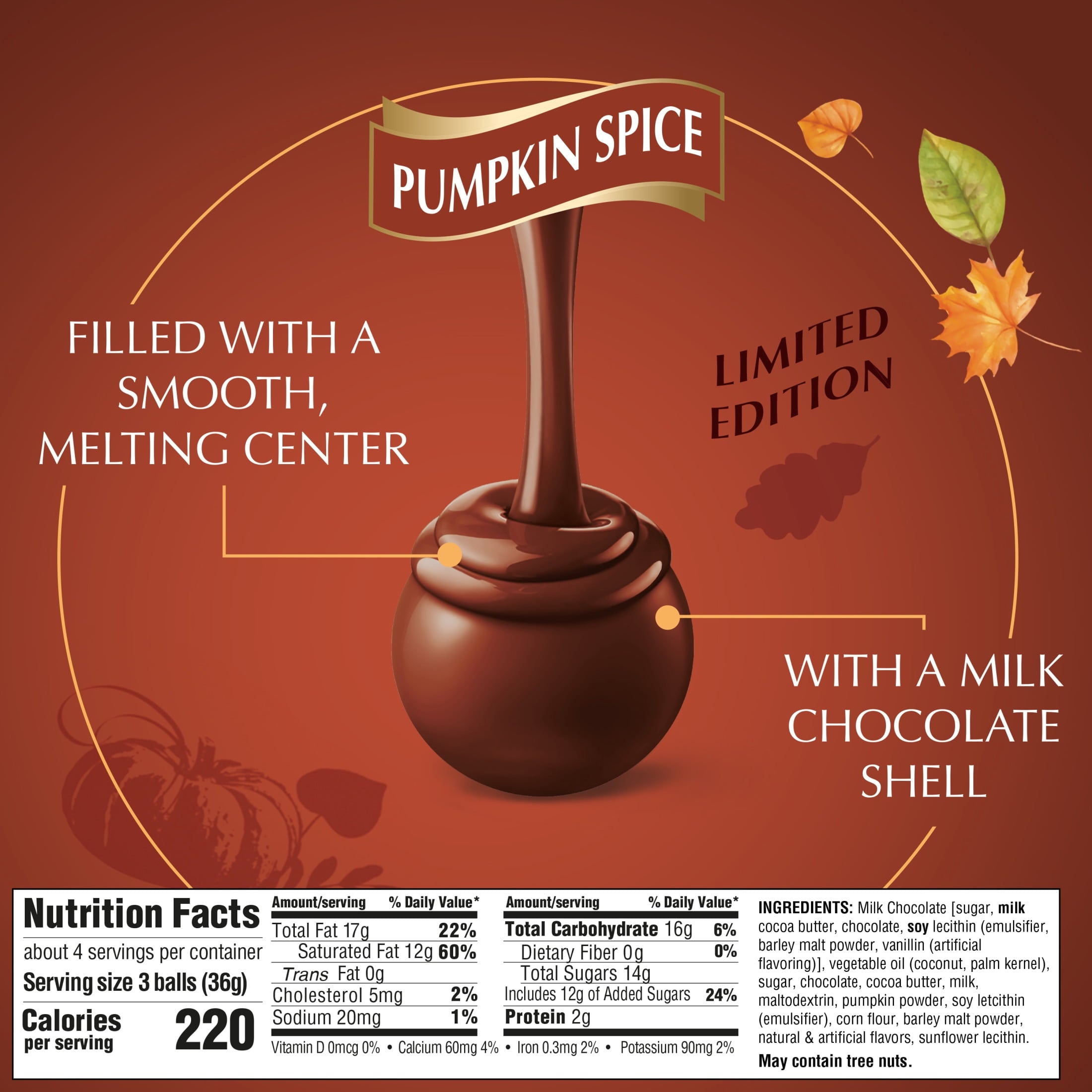Lindt LINDOR Fall Pumpkin Spice Milk Chocolate Candy Truffles, 5.1 oz. Bag