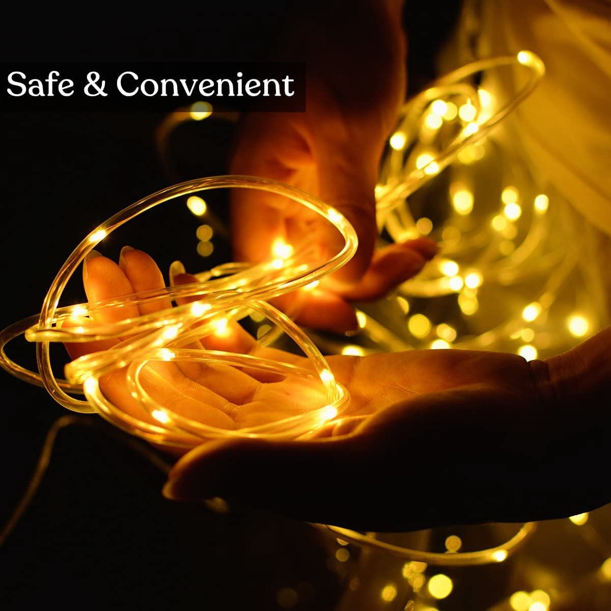 Christmas Tree Lights 23ft 50 LED Battery Operated Rope String Lights with 8 Modes Remote for Xmas Patio Home Garden Decorations, Blue