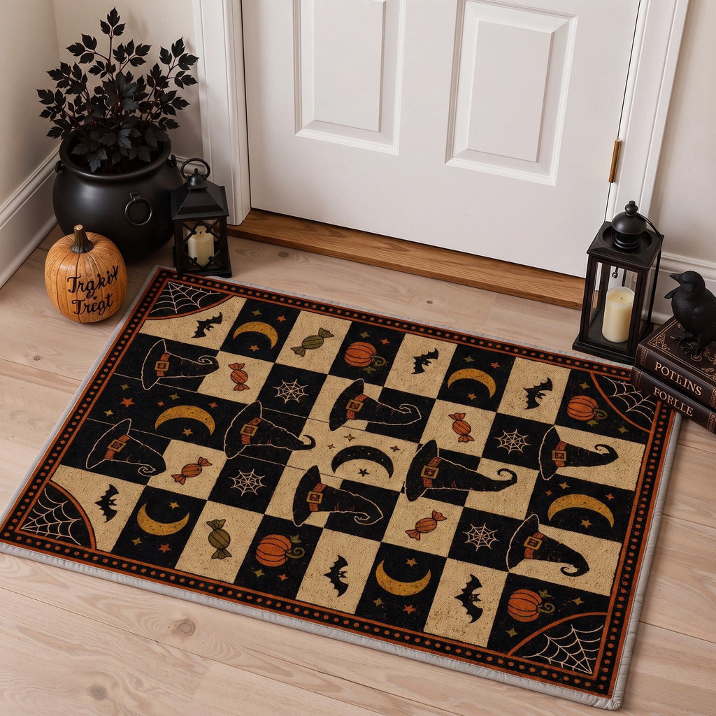 GENIMO 5'x7' Halloween Area Rug for Living Room, Washable Non Slip Soft Vintage Witch Indoor Rug for Bedroom Dining Room Home Office, Retro Sepia