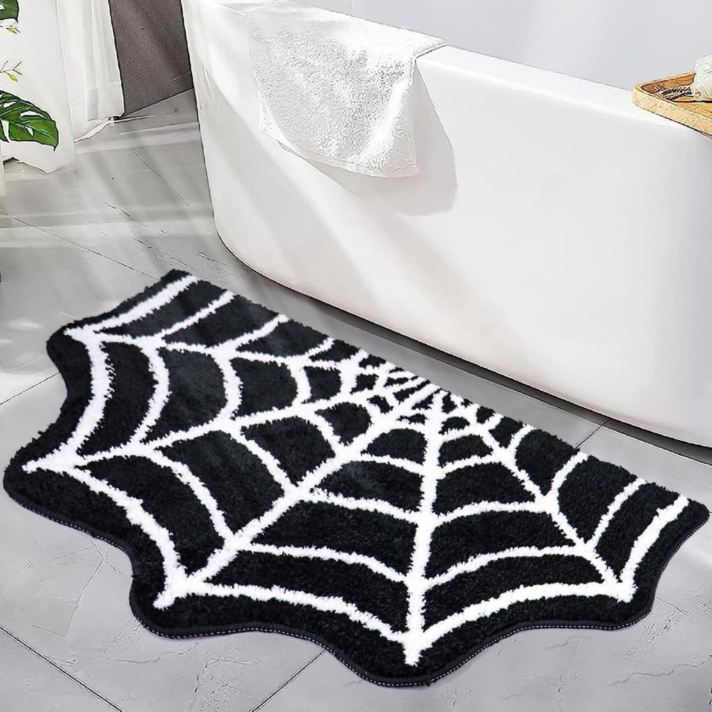 Halloween Rug, Spiderweb Floor Mat, Non-Slip Soft Pile Halloween Decoration Carpet for Non-Slip Indoor/Outdoor Doormat For Party Decoration