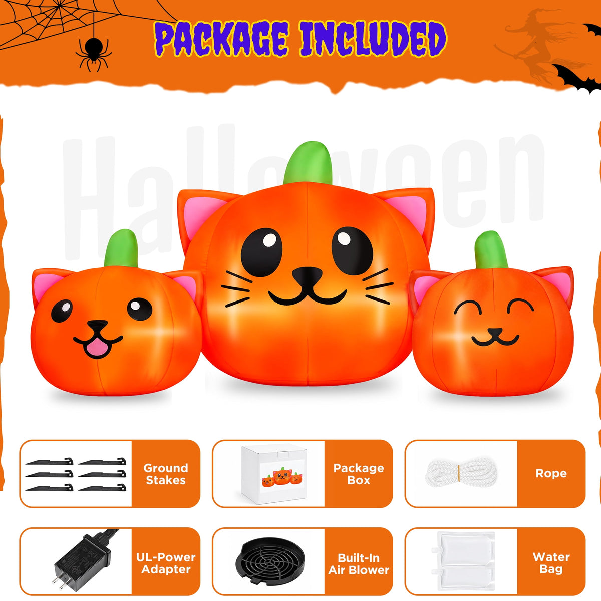 Firstness 6.2FT Halloween Inflatable Pumpkin Cat Outdoor Decorations, Halloween Blow Ups with Lights for Party, Yard