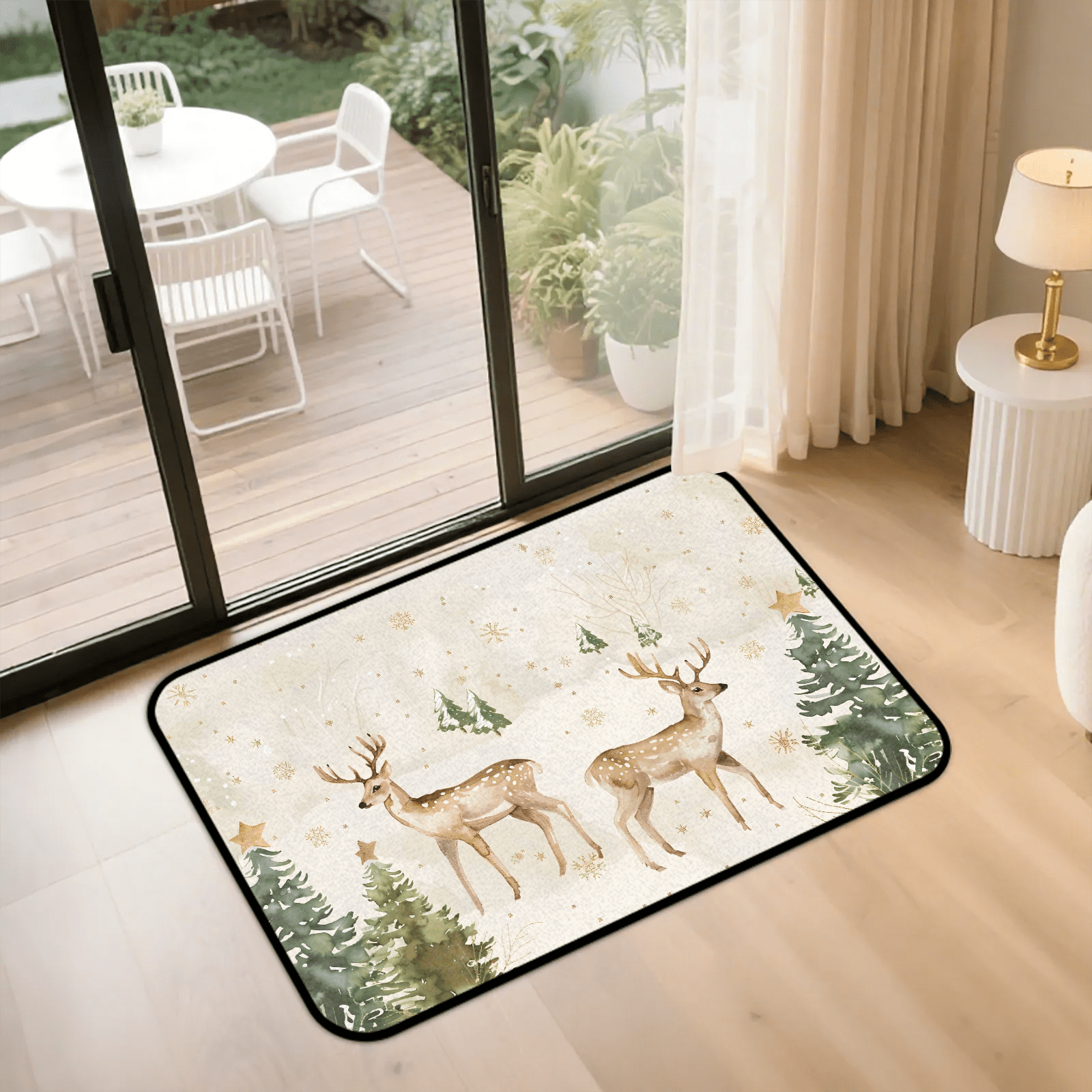 CURLYOOT Xmas Deer Animals Indoor Doormat, Non-Slip Absorbent Door Mat 24" x 16", Entrance Floor Mat Washable Entry Doormats for Entryway Front Back Door