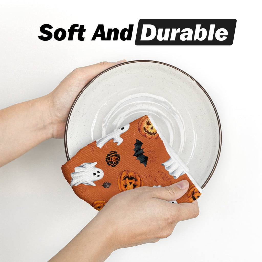 Sm:)e Pumpkin Ghost Bat Happy Halloween Dish Towels Set of 4, 18x26 Inch, Seasonal Holiday Hand Towels for Kitchen and Dining Table