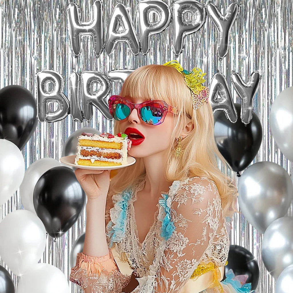 Sm:)e 2-Pack Light Bright Silver Foil Fringe Curtains for Events - Birthday, Wedding, Graduation, Christmas, Baby Shower, various festivals Decor Photo Booth Fun!