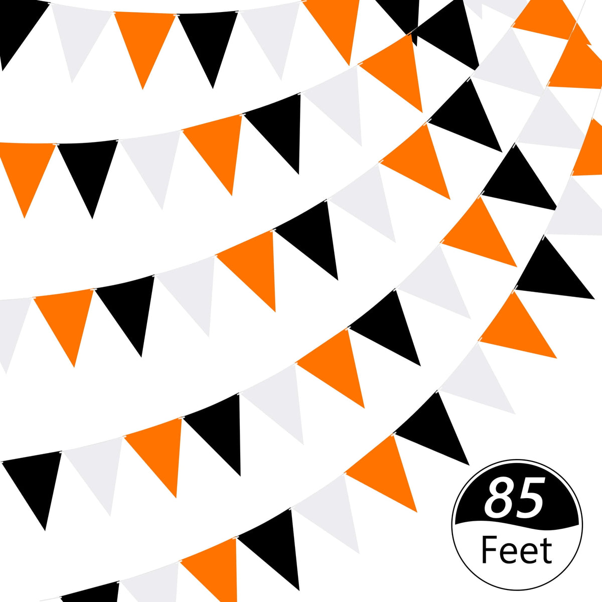 Tripumer 120 Pcs Triangle Flag Banner String for Halloween Decorations 164ft Birthday Hanging Flag for Birthday Party Mardi Gras Outdoor Event Decorations - Black+White+Orange