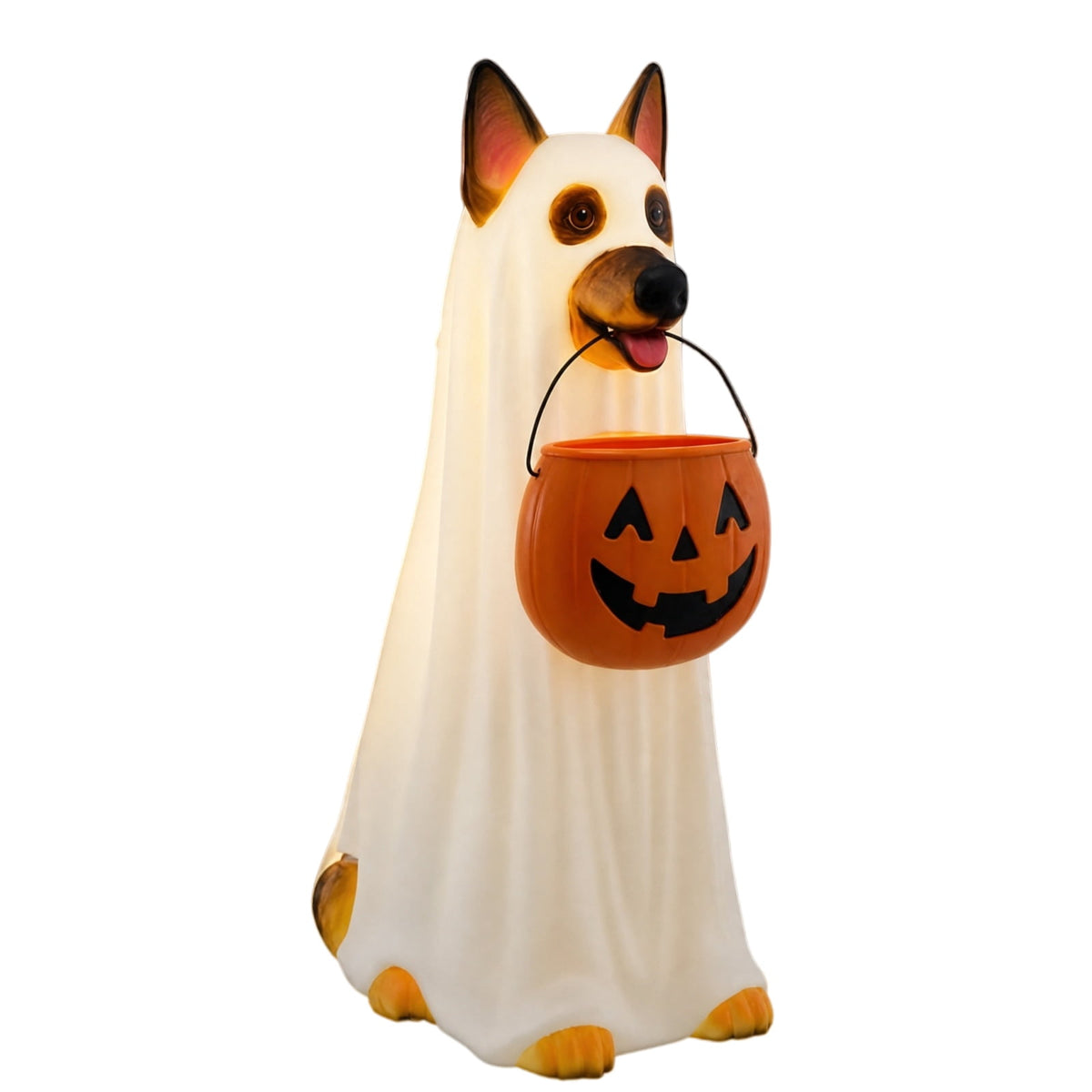 Clearance Halloween Schnauzer Bat Figurine with Ghost Bucket, 8 inch Resin Cute Dog Gifts Tabletop Decor