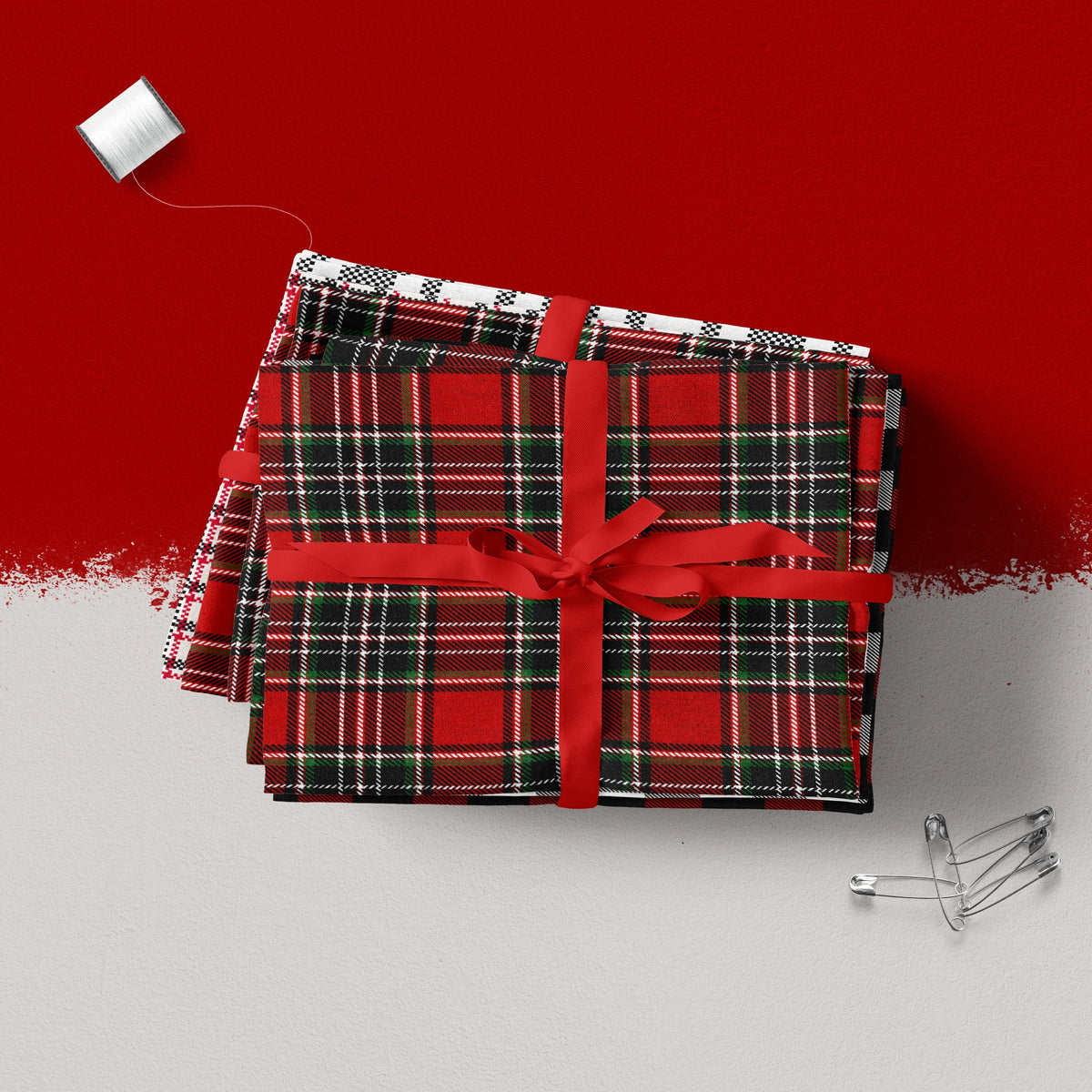 Create It 18"x21" Cotton Flannel Plaid Precut Sewing & Craft Fabric Bundle, Red 5 Piece
