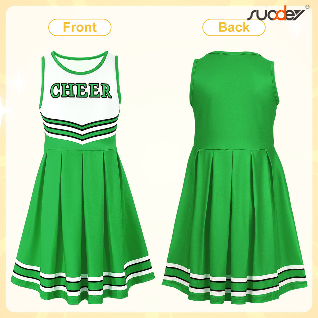 SUOSDEY Girls Cheerleader Costume Outfit Set,Kids Sleeveless Cheerleading Uniform for Party Birthday Halloween