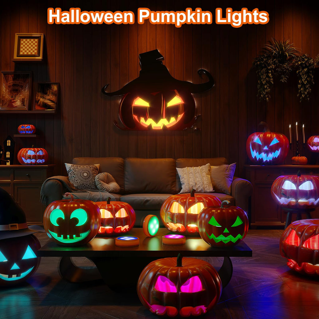 Halloween LED Pumpkin Lights - Remote & Timer 2-Pack, Battery-Operated Orange Jack-O-Lanterns for Spooky Decor, Flameless Candles for Halloween Decorations