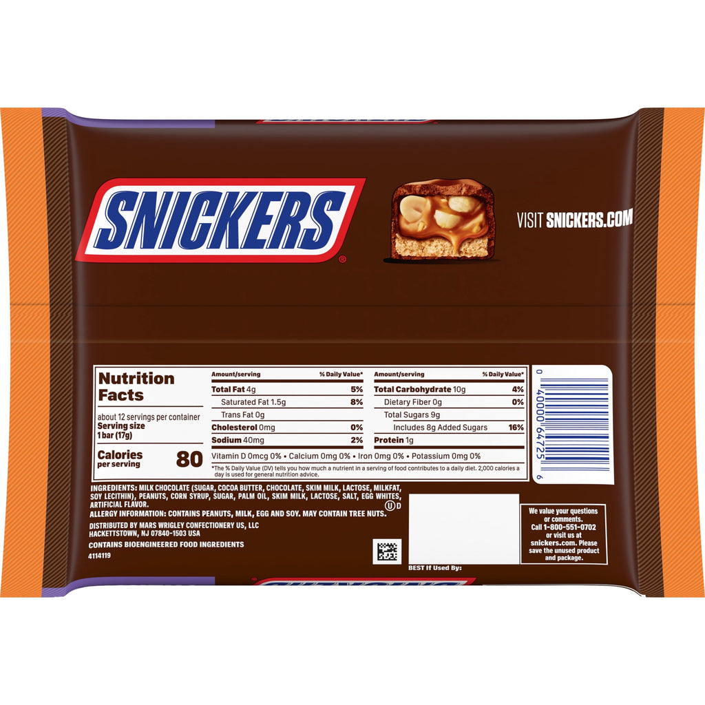 Snickers Fun Size Halloween Chocolate Bars, Treating Size - 7.54 oz Bulk Candy Bag