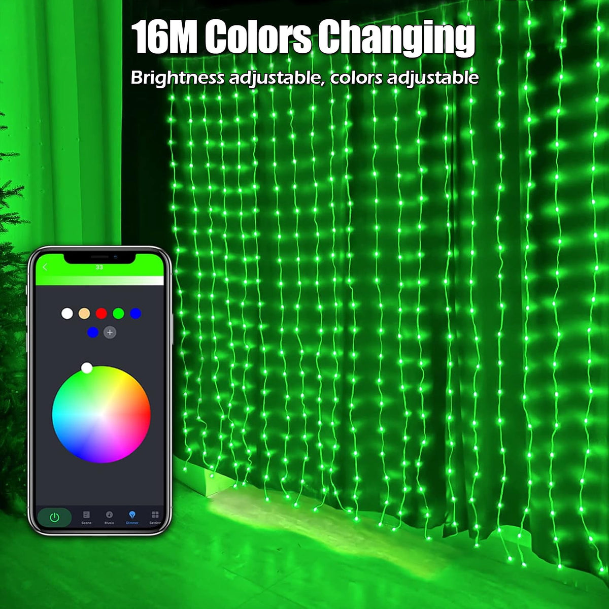 IC ICLOVER Smart Curtain Lights 6.6x6.6Ft, 400 LED Color Changing Wall Lights, APP & Remote Control, Dynamic DIY Curtain String Lights Waterproof for Bedroom Halloween Christmas Backdrop Decor