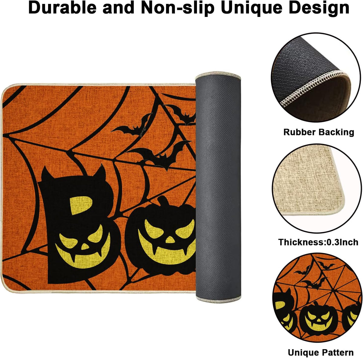 NIETEIN Halloween Door Mat Pumpkin Cat Gnomes Non-Slip Washable 31.5x19.7 Inch (Pumpkin Spider Web BOO)